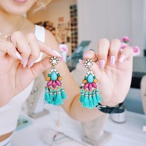 Chloe + Isabel Turquoise and Pink Tassel Earrings